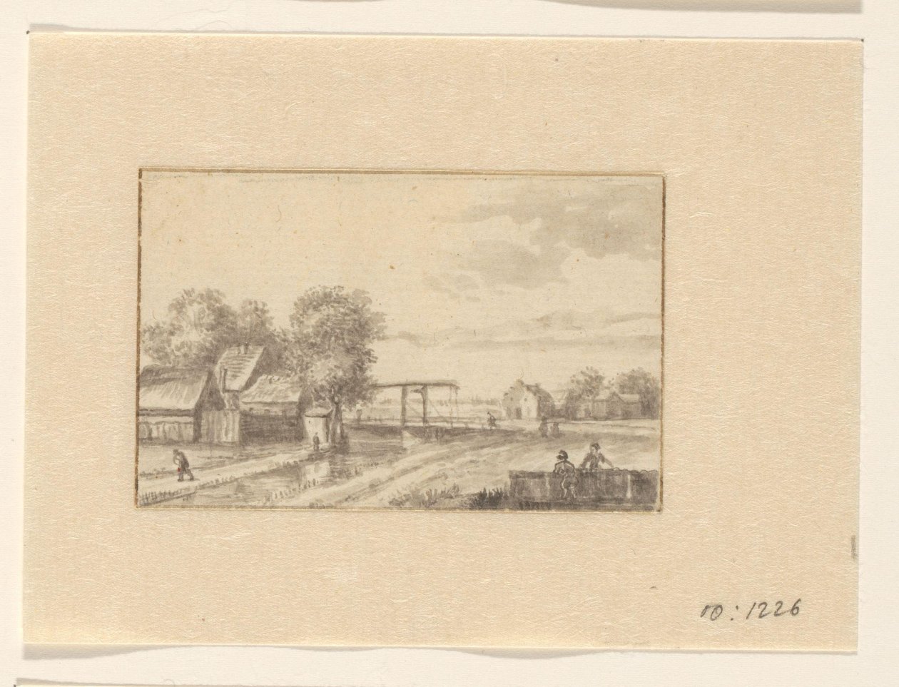 Landskap med hus og vindebro av Valentijn (possibly)