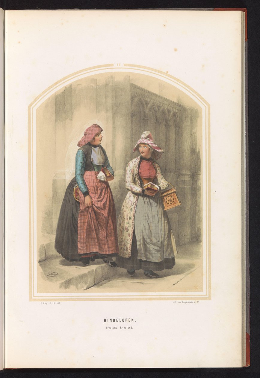 Tradisjonell drakt av Hindeloopen i Friesland, 1857 Hindring. Provinsen Friesland / II (tittel på objekt) av Valentijn Bing