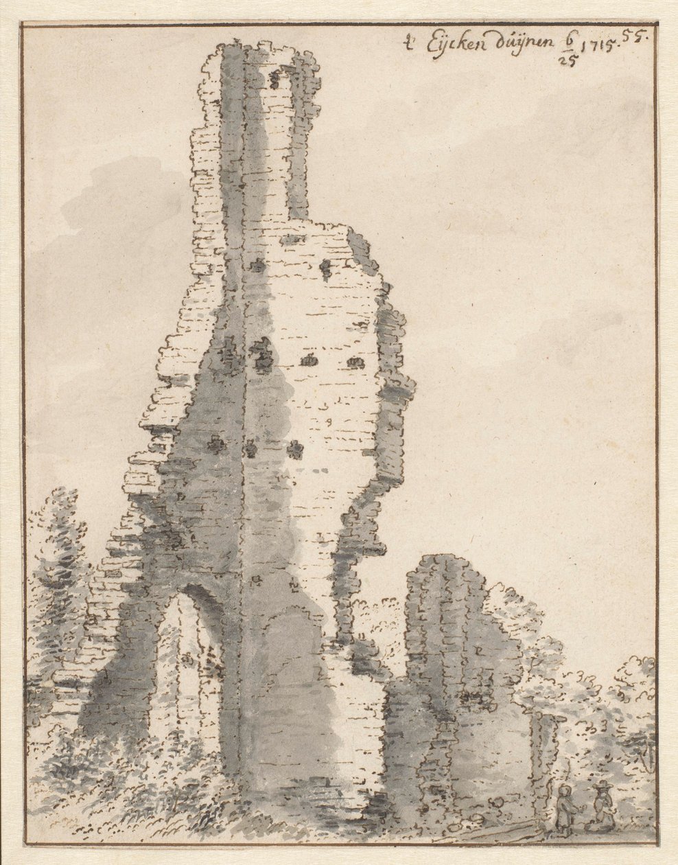 Ruinen av kirken Eik en Duinen nær Haag av Valentijn Klotz (attributed to)
