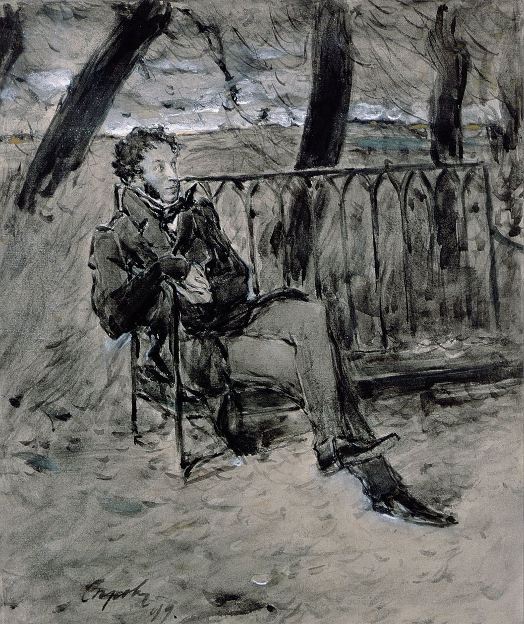 Alexander Pushkin (1865-1911) i en park, 1899 av Valentin Aleksandrovich Serov
