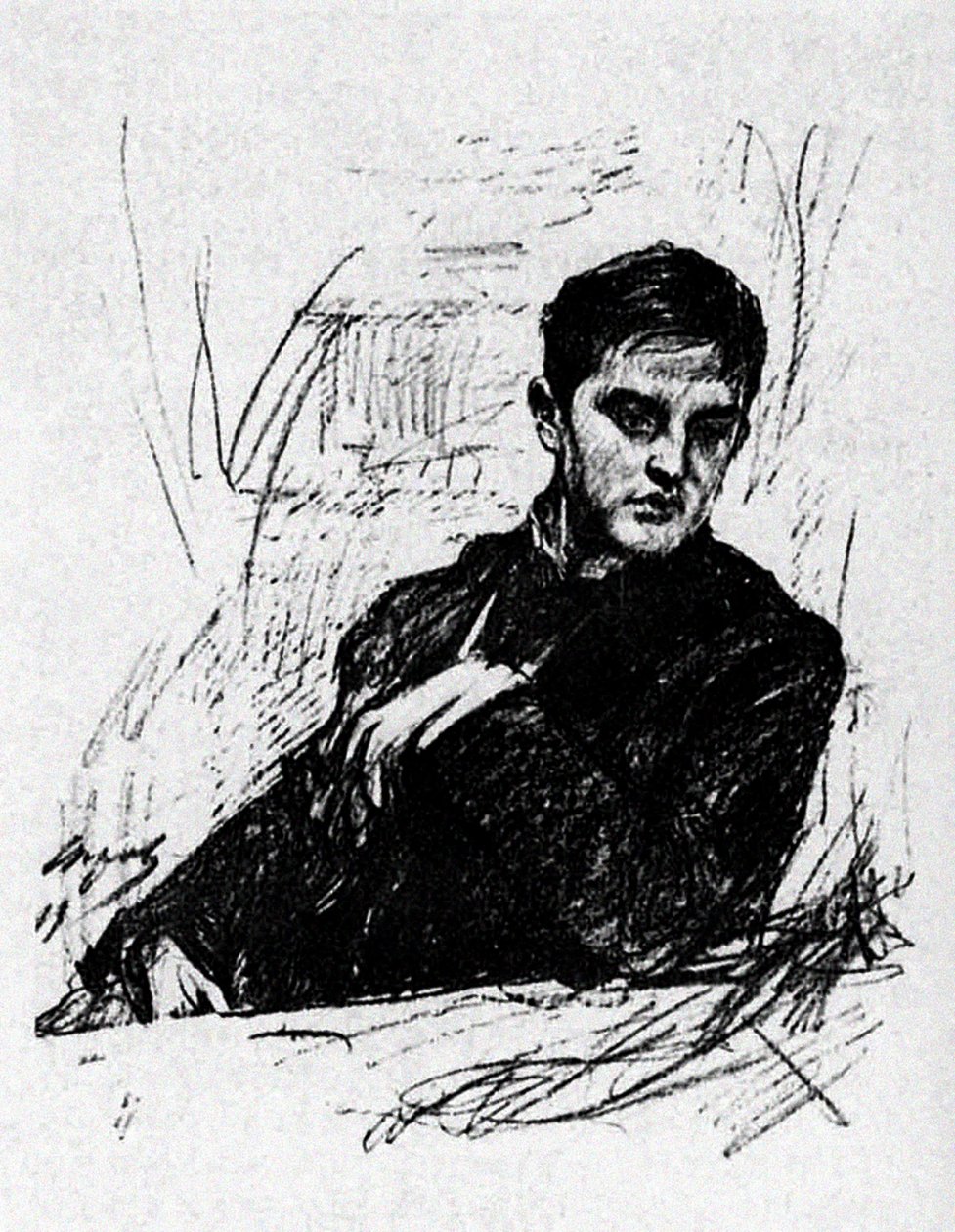 Dmitry Filosofov (kull på papir) av Valentin Aleksandrovich Serov