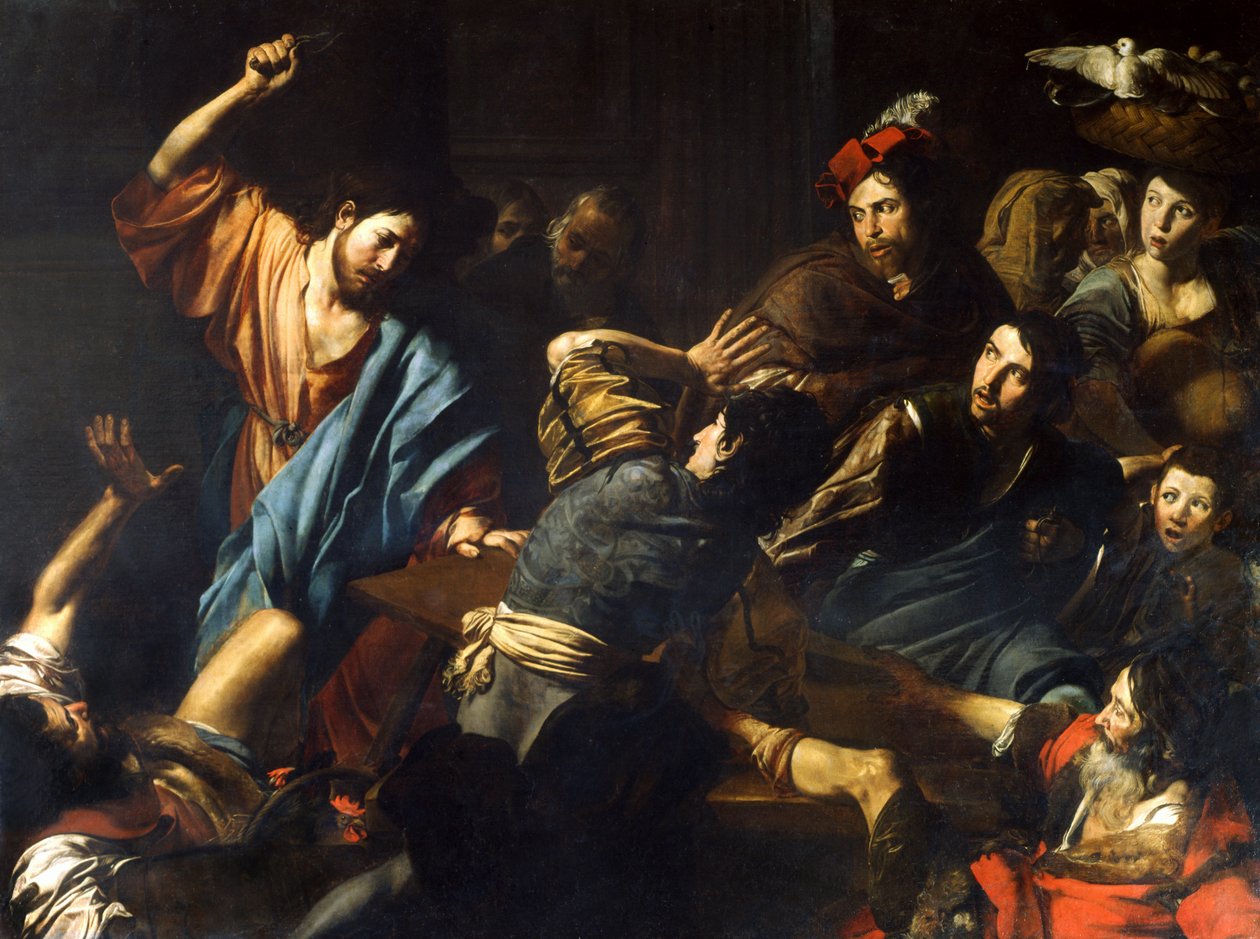 Kristus driver pengelånerne ut av templet av Valentin de Boulogne