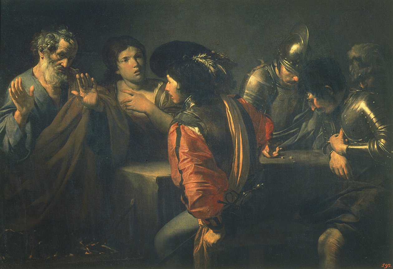 Fornektelsen av St. Peter, 1620 av Valentin de Boulogne