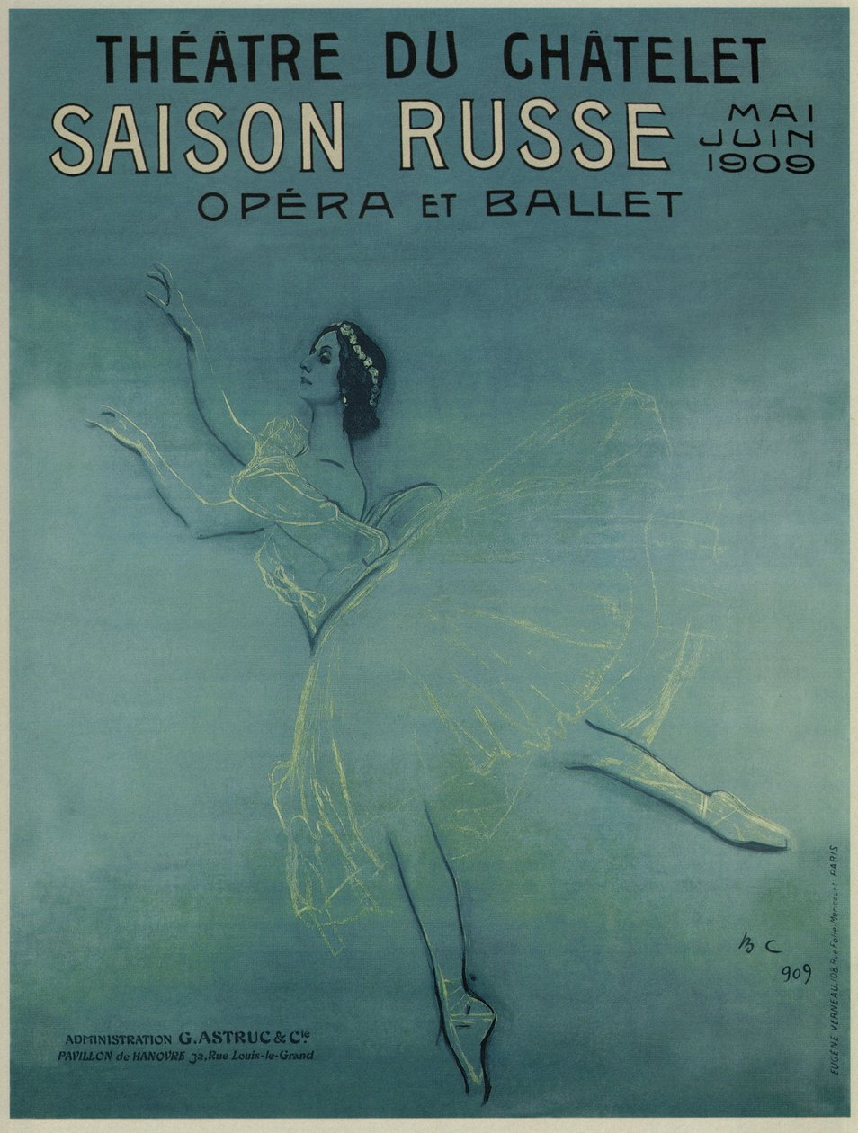 Reklameplakat for ballettdanseren Anna Pavlova i balletten Les sylphides av F. Chopin, 1909 av Valentin Aleksandrovich Serov