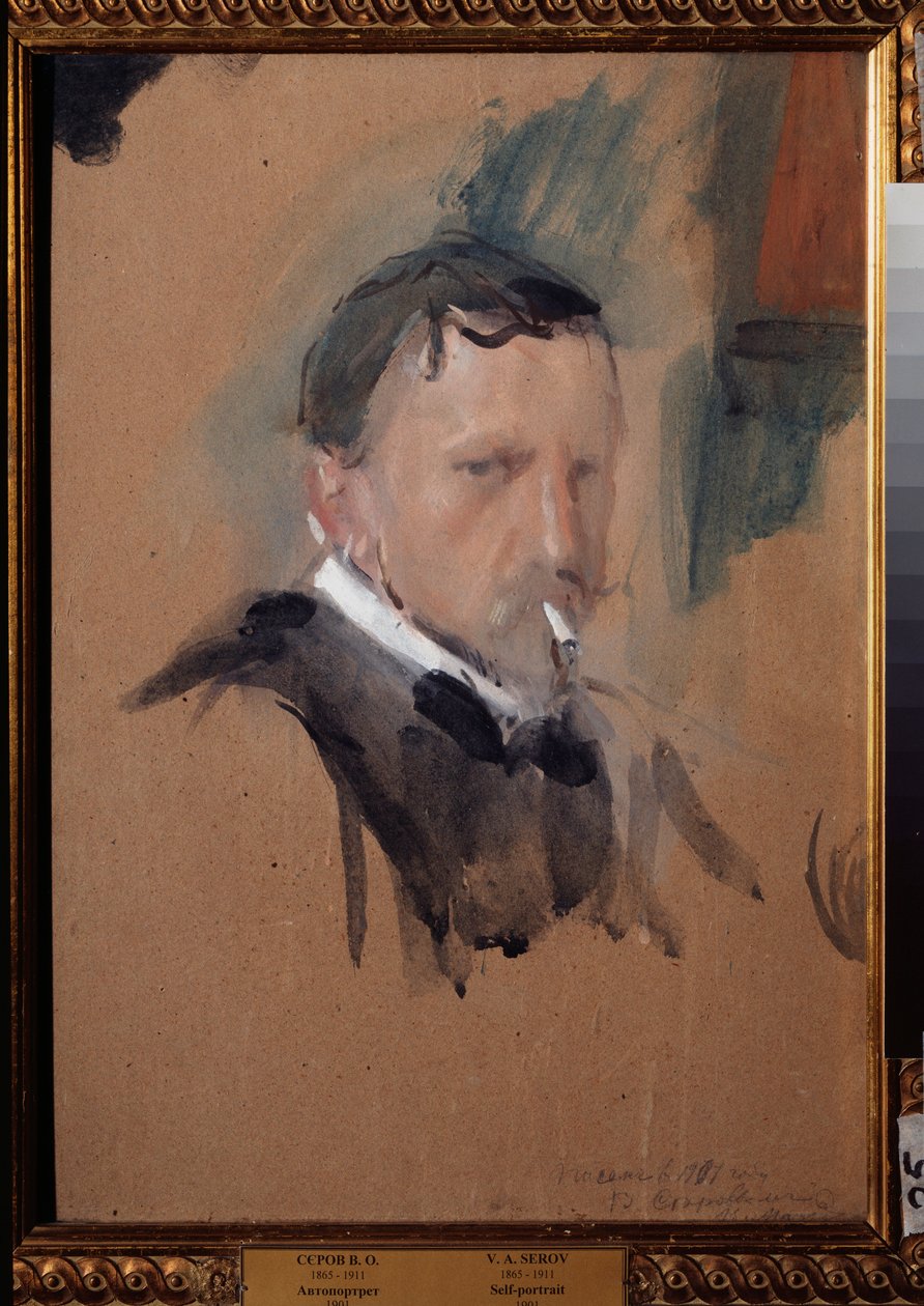 Selvportrett. Verk av Valentin Alexandrovich Serov (1865-1911), akvarell og gouache på papir av Valentin Aleksandrovich Serov