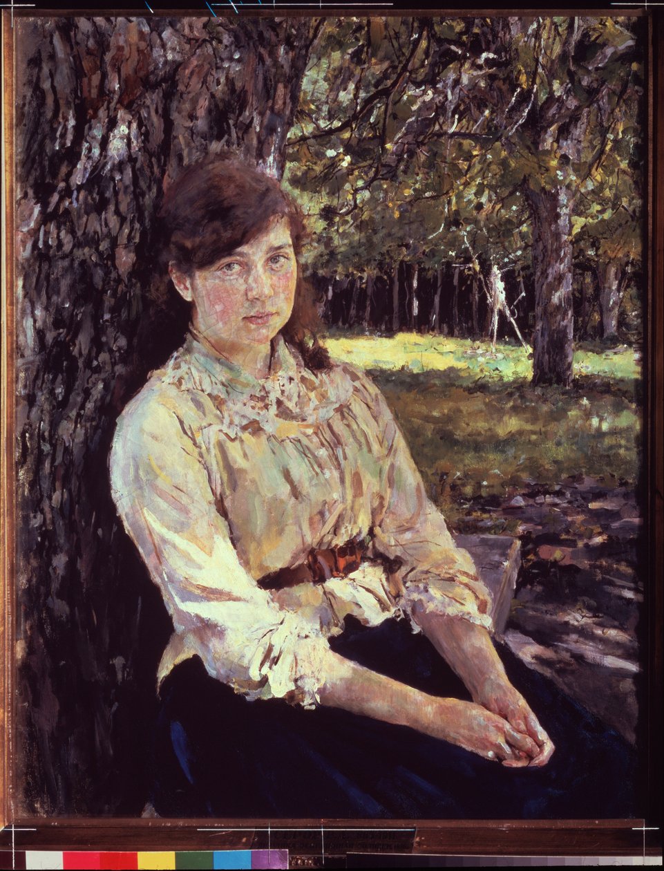 Ung jente i sollys. Portrett av Maria Simonovich. Maleri av Valentin Alexandrovich Serov (1865-1911), olje på lerret 1888. Russisk kunst fra 1800-tallet, art nouveau, modernisme. Statens Tretyakov-galleri, Moskva. av Valentin Aleksandrovich Serov