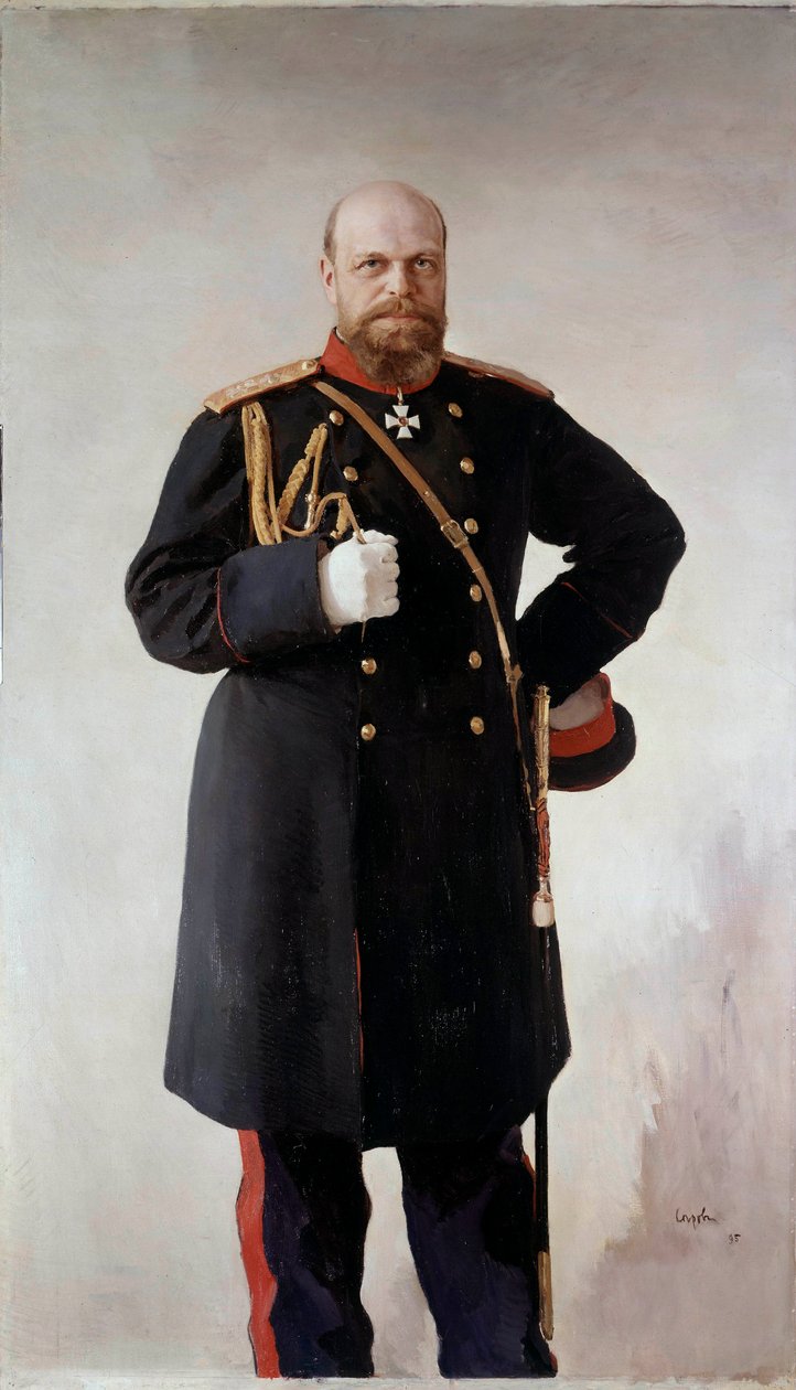 Portrett til fots av Alexander III (1845-1895), keiser av Russland Maleri av Valentin Serov (1865-1911) 1895 St. Petersburg. Chateau De Peterhof - Portrett i full lengde av Alexander III (1845-1895), keiser av Russland. Maleri av Valentin Serov (1865-1911) av Valentin Aleksandrovich Serov