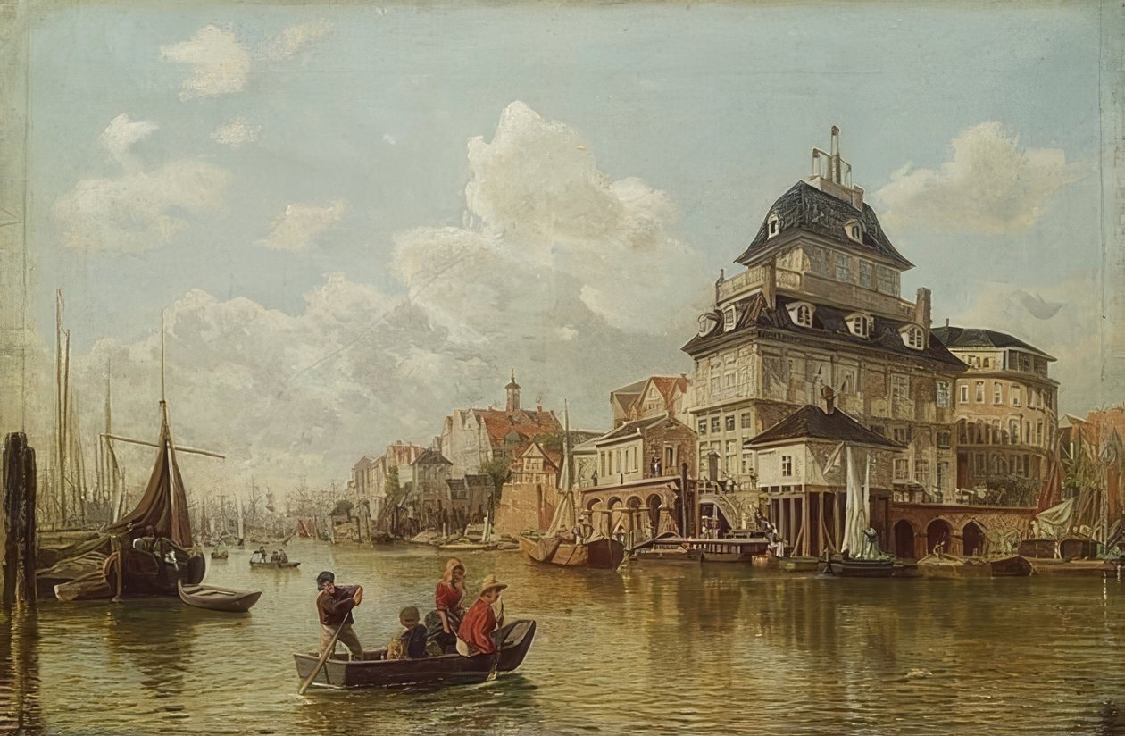 Trehytta ved havnen i Hamburg. 1850 av Valentin Ruths