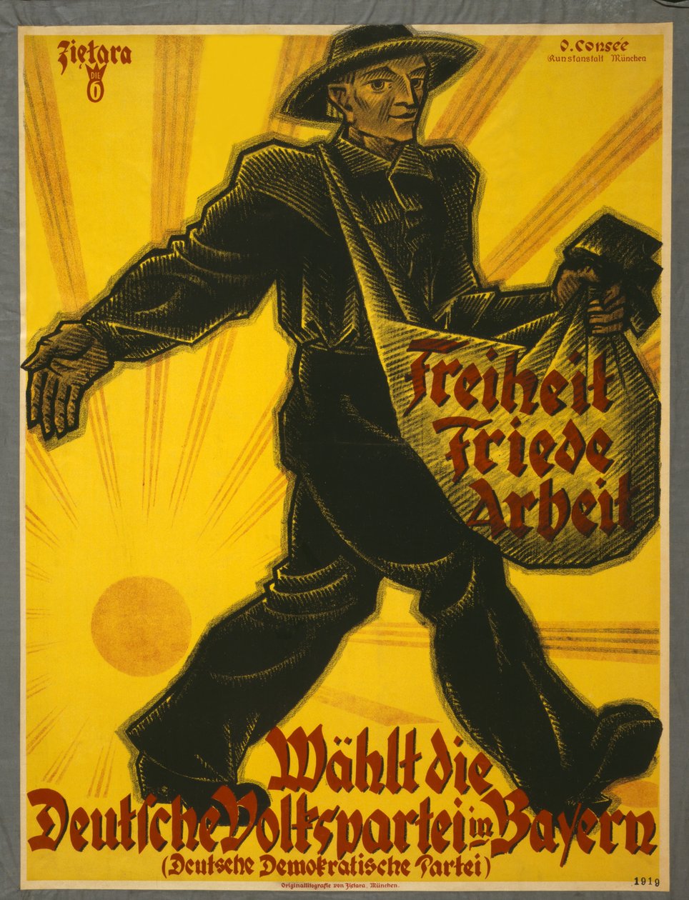 Frihet, fred, arbeid, velger det tyske folkepartiet i Bayern, pub. München, 1919 av Valentin Zietara