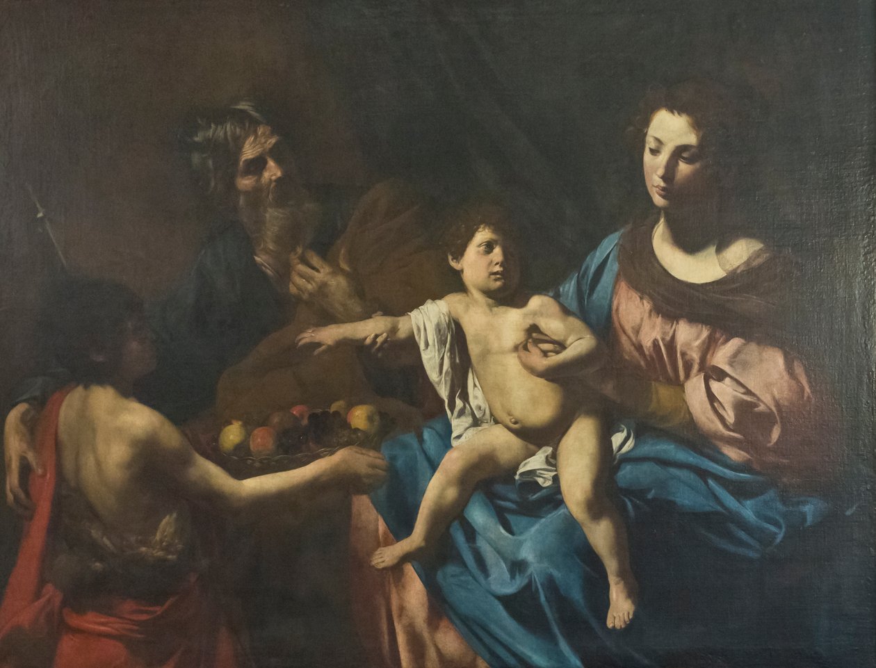 Hellig familie med den unge døperen Johannes av Valentin de Boulogne