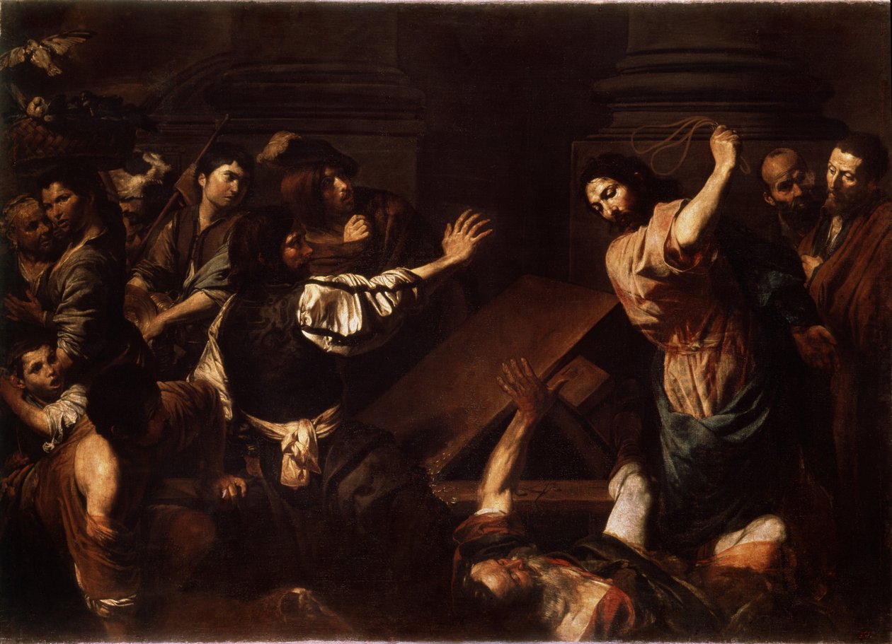 "Christ Driving the Money Lenders from the Temple" (Christ Driving the Money Lenders from the Temple) Maleri av Valentin de Boulogne (1591-1632) 1620-1625 Dim. 192x266,5 cm Eremitagemuseet, St. Petersburg av Valentin de Boulogne
