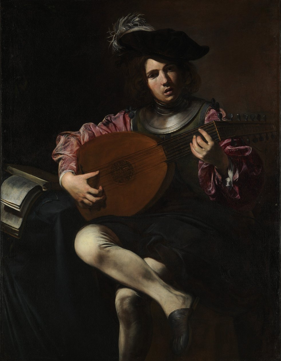 Lutespiller, ca. 1625-26 (olje på lerret) av Valentin de Boulogne