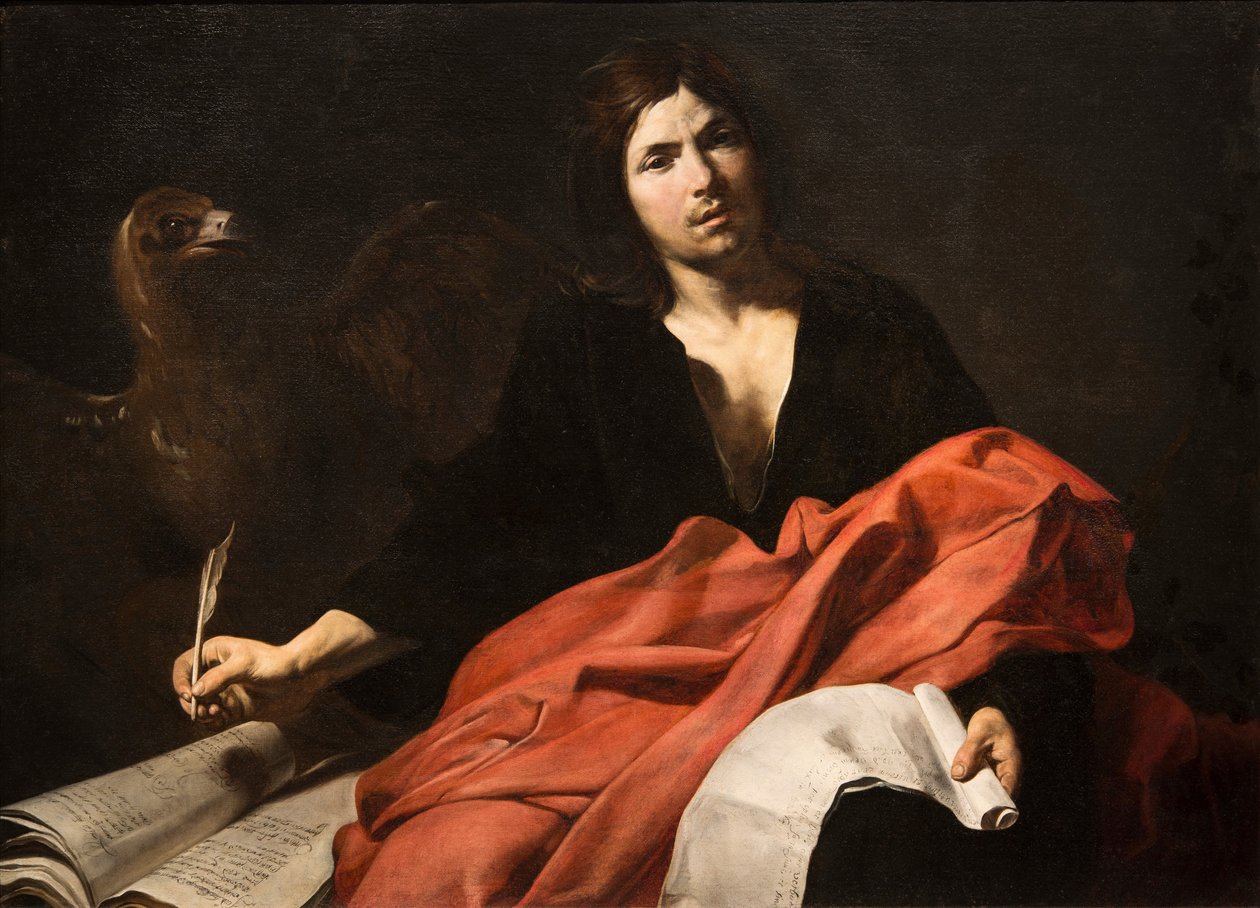 Evangelisten Johannes, av Valentin de Boullogne (1591-1632). Olje på lerret av Valentin de Boulogne