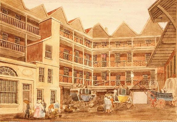 Bull and Mouth Inn Yard, ca. 1806 av Valentine Davis