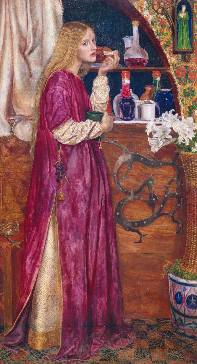 Dronningen var i salen og spiste brød og honning (olje på panel) av Valentine Cameron Prinsep