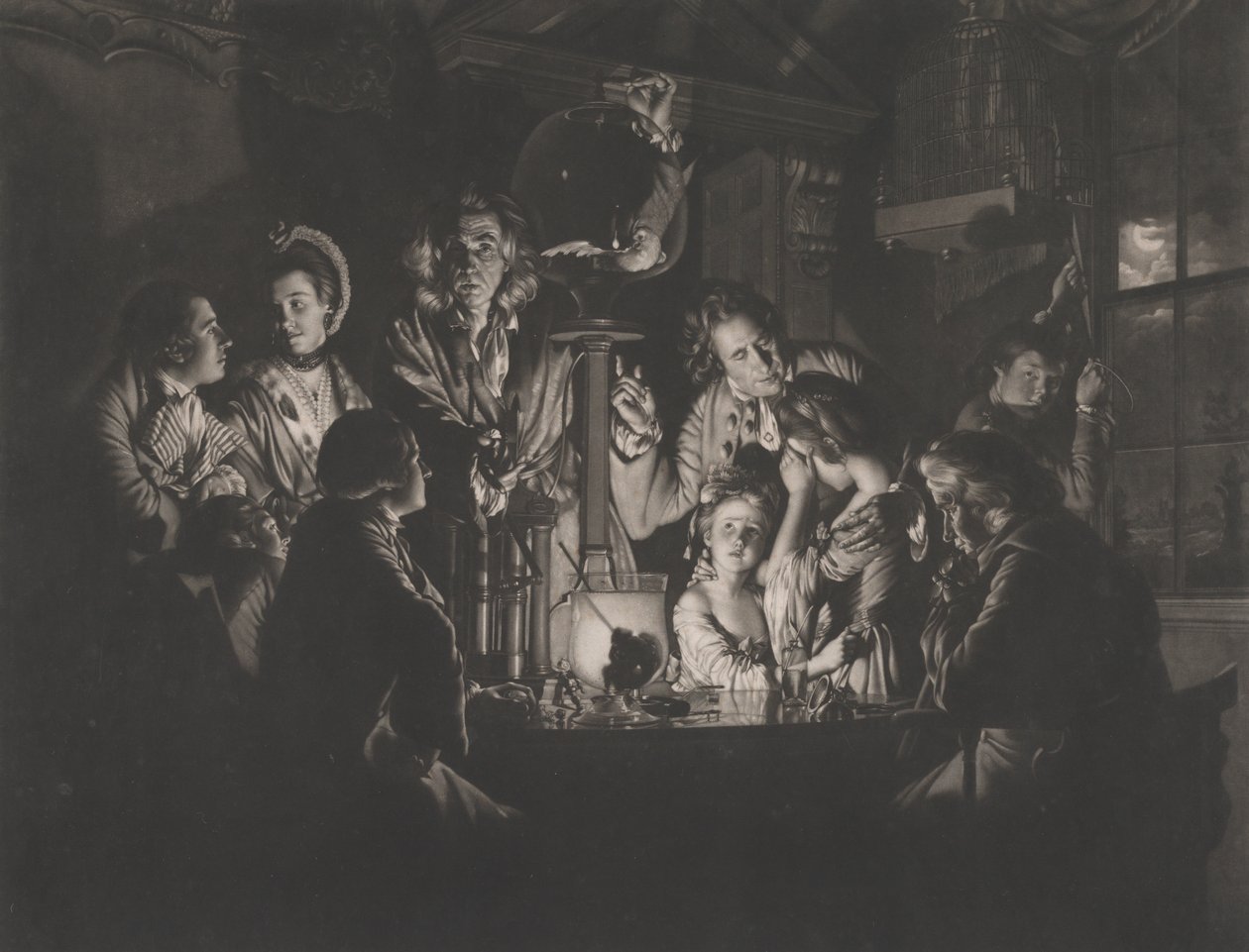 En filosof som viser et eksperiment på luftpumpen, 1769. av Valentine Green