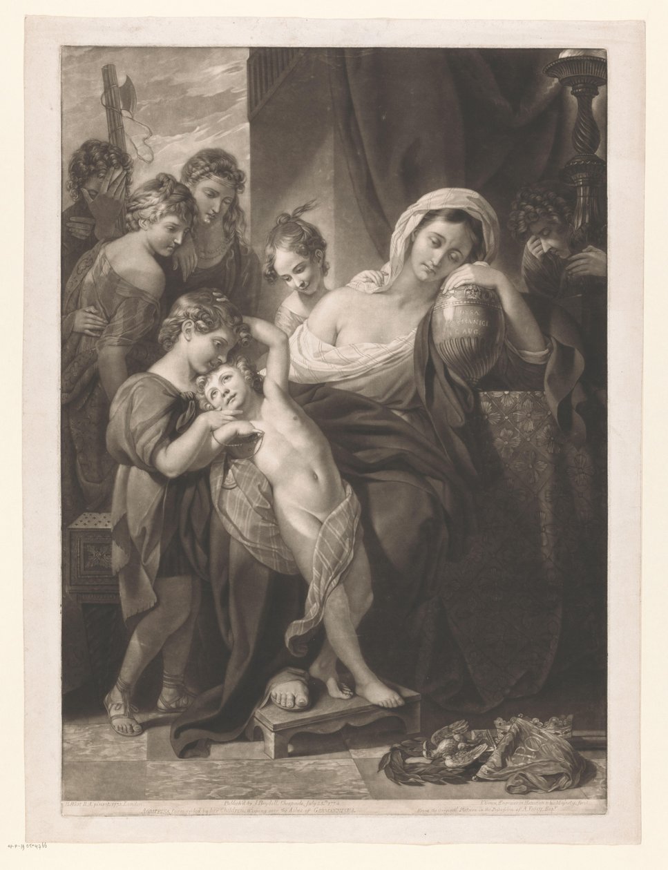Agrippina den eldre sørger med asken fra Germanicus Agrippina, omgitt av barna sine, gråter over asken til Germannicus (tittel på objekt) av Valentine Green