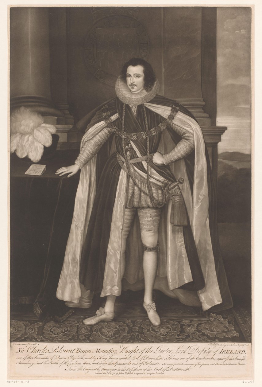 Portrett av Charles Blount Sir Charles Blount Baron Mountjoy, Knight of the Parter, Lord Deputy of Ireland (tittel på objekt) av Valentine Green