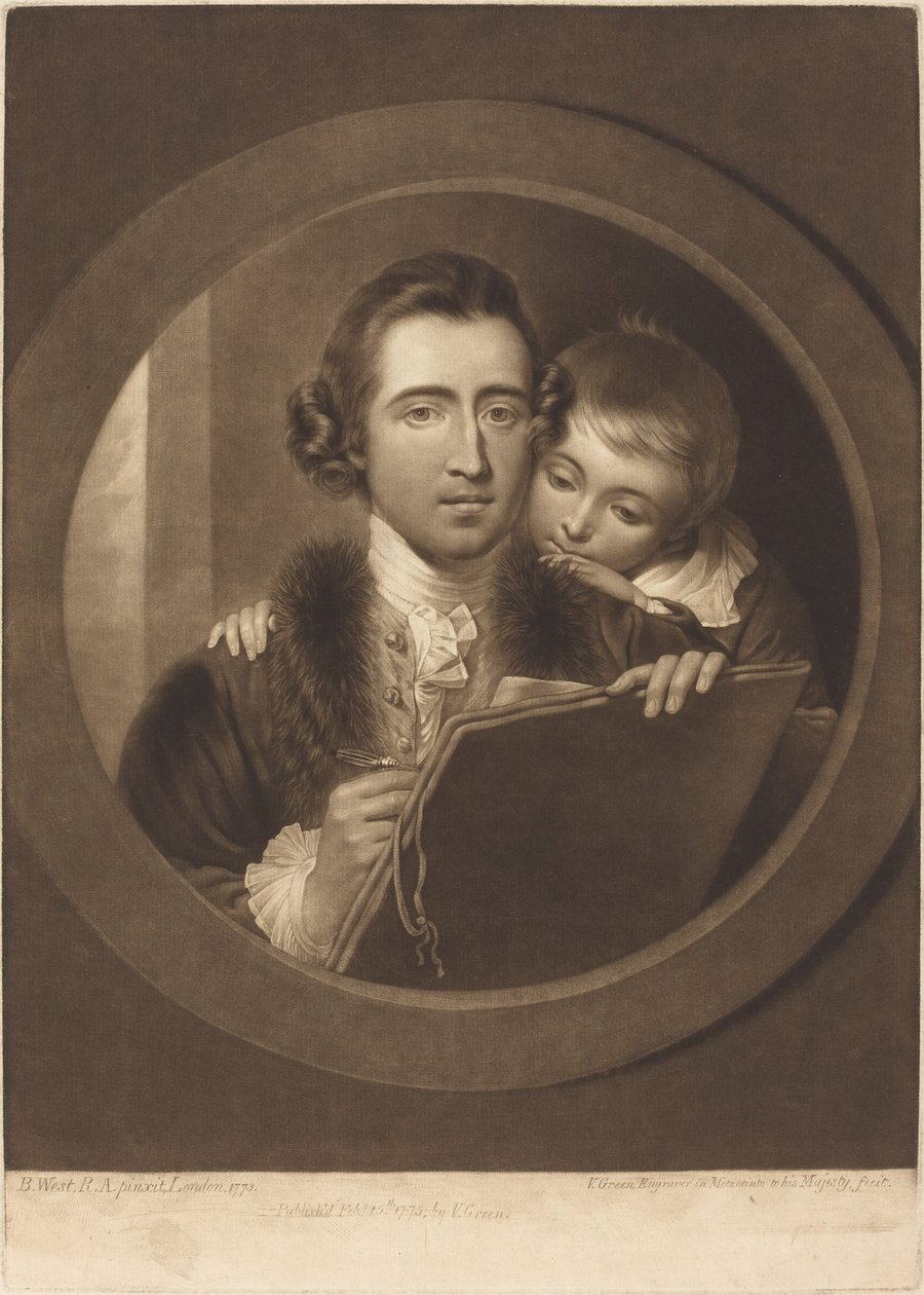 Benjamin West, Esqr R.A. og hans sønn RI West av Valentine Green after Benjamin West