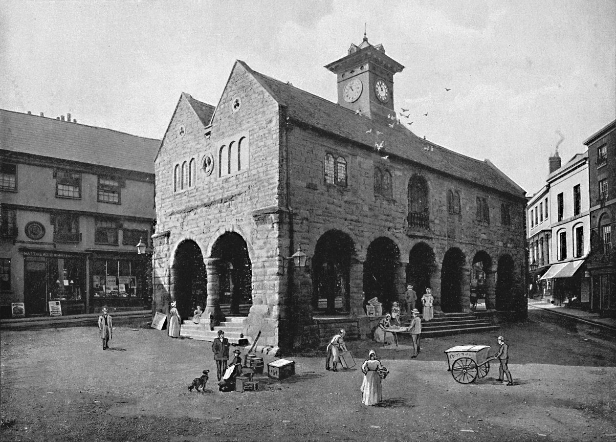 Market Hall og Kyrles House, Ross, c1896 av Valentine and Sons Ltd