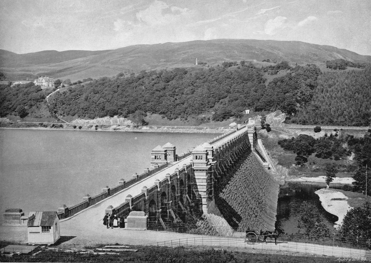 Dammen, Lake Vyrnwy, c1896 av Valentine and Sons Ltd