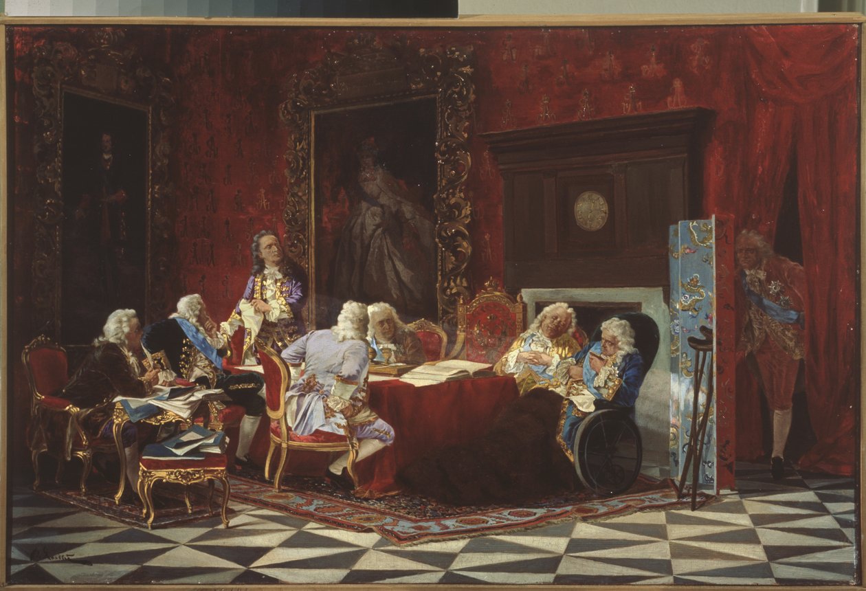 Artemy Volynsky ved et russisk kabinett, 1875 av Valeri Ivanovich Jacobi