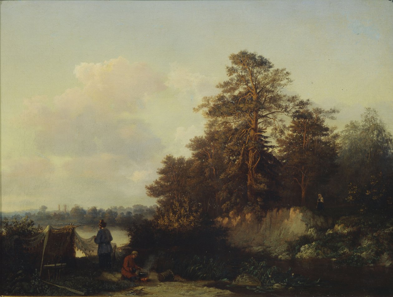 Landskap med sportsfiskere, 1852 av Valerian Konstantinovich Kamenev
