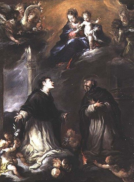 Madonna og Child vises for to dominikanske hellige av Valerio (circle of) Castello