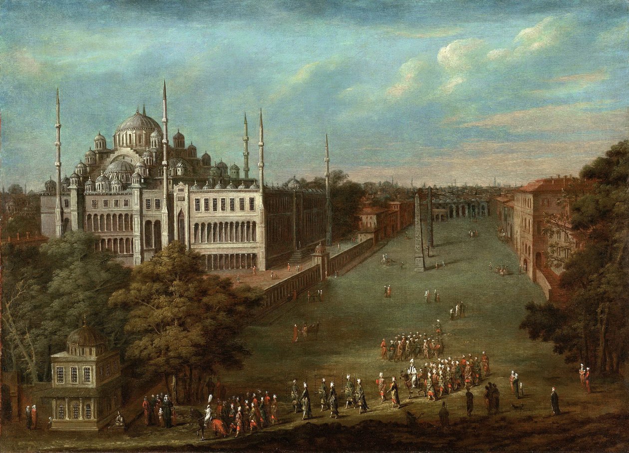 Prosesjon av storvesiren på Hippodrome-plassen med Sultan Ahmed-moskeen, 1737 av Vanmour
