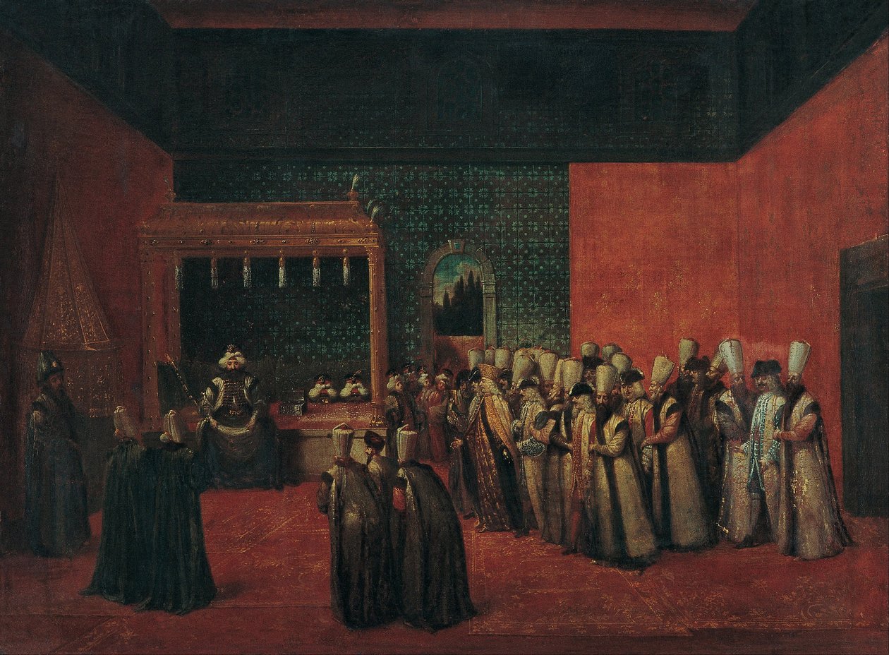 Sultan Ahmed III mottar en europeisk ambassadør, 1720-tallet av Vanmour