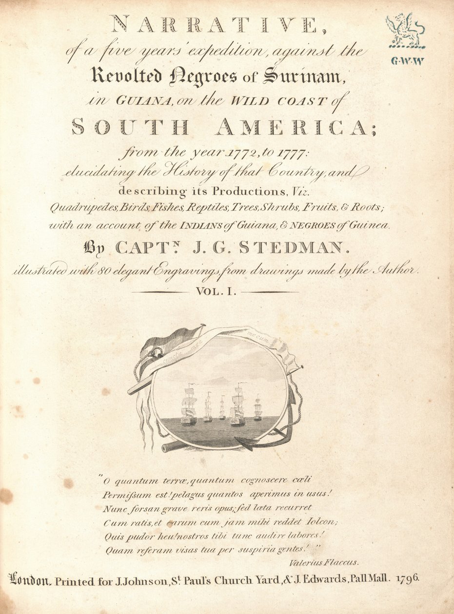 Fortelling, om en fem års ekspedisjon, mot de opprørte negrene i Surinam, i Guyana, på den ville kysten av Sør-Amerika (bind I) av Various Artists, including William Blake, after John Gabriel Stedman
