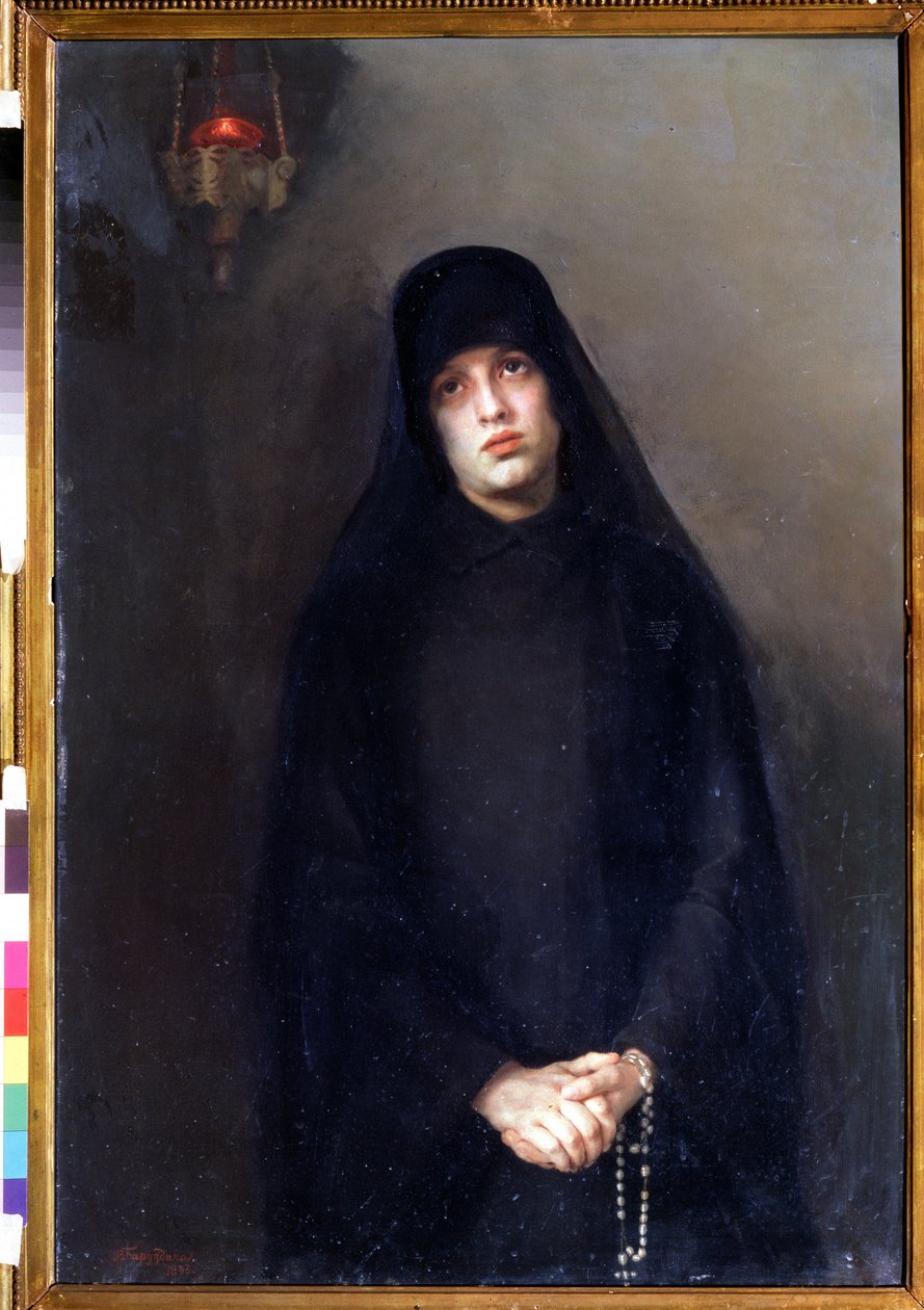 En nonne (En nonne). Maleri av Varvara Matveyevna Baruzdina (1862-1941). Olje på lerret av Varvara Baruzdina