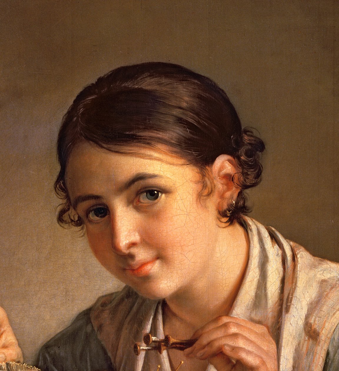 The Lacemaker, 1823 (detalj av 41740) av Vasili Andreevich Tropinin