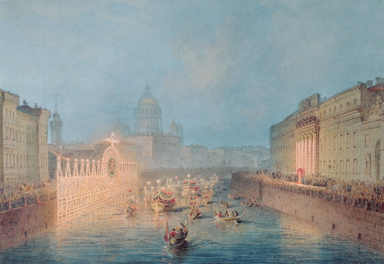 Belysning ved Moyka i St. Petersburg, 1856 av Vasili Semenovich Sadovnikov