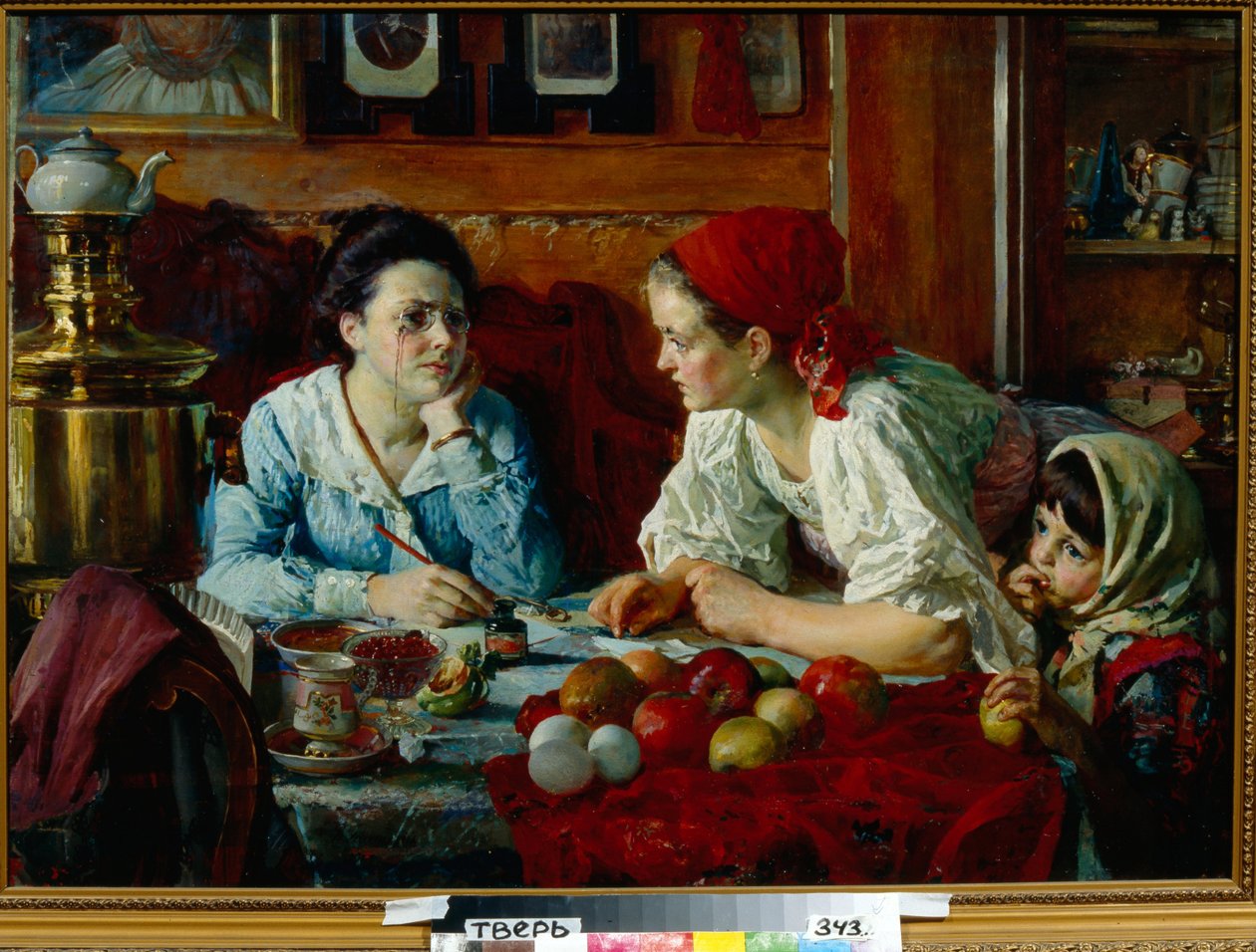 Et brev til Petersburg (Russland) - Maleri av Vasili Andreyevich Golynsky (1854-1904), olje på lerret (68x93,5 cm) av Vasili Andreyevich Golynsky