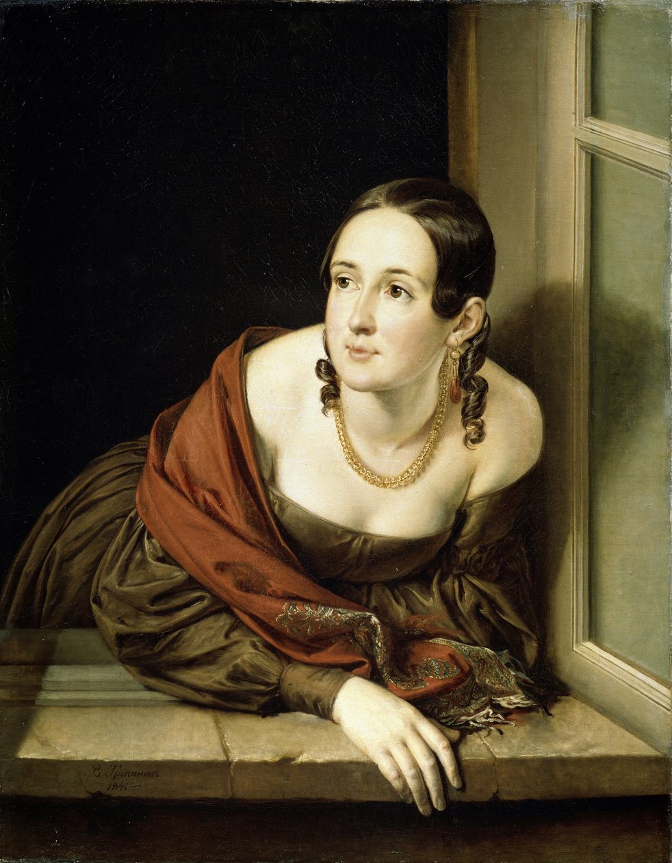Kvinne ved et vindu, 1841 av Vasili Andreevich Tropinin
