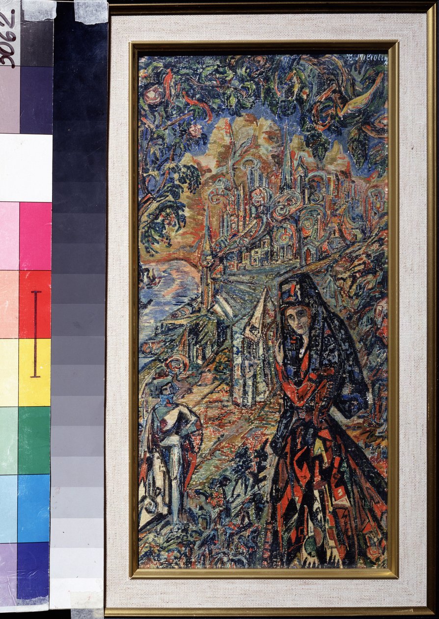 Sappho (cirka 630-580 f.Kr.) - Verk av Vasili Dmitrievich Millioti (1875-1943), akvarell, gouache og blekk på papir av Vasili Dmitrievich Millioti