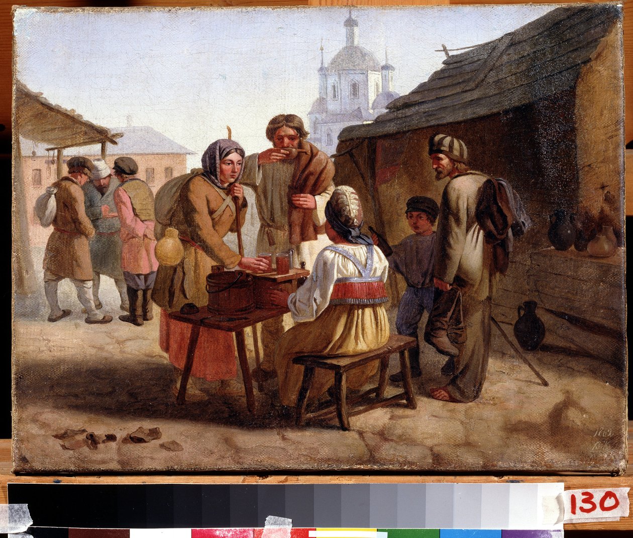 ""En reisende kvass-selger"" Kwas (eller kwass) er en drink som ligner på øl, populær i Russland og østlige land. Maleri av Vasili Yefimovich (1839-?) 1862 State Art Museum of the Chuvash Republic, Cheboksary av Vasili Efimovich Kallistov