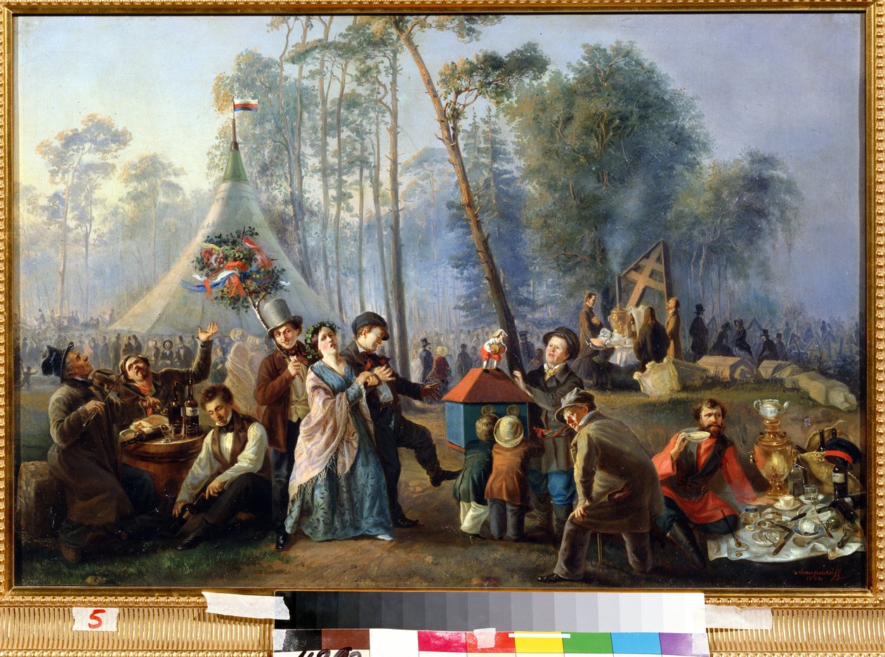 Distraction publique a Maryina Roshcha a Moscou (Offentlig glede på Maryina Roshcha i Moskva). Peinture de Vasili Yegorovich Astrakhov (?-apr. 1867). Huile sur toile, 49 x 73 cm av Vasili Egorovich Astrakhov