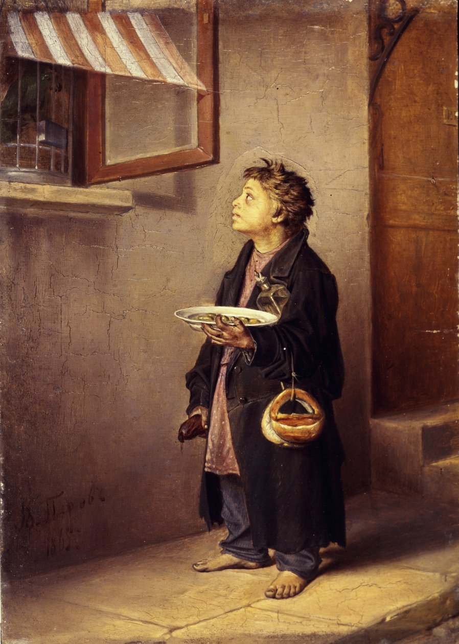 En lærling som ser på en papegøye, 1865 av Vasili Grigorevich Perov