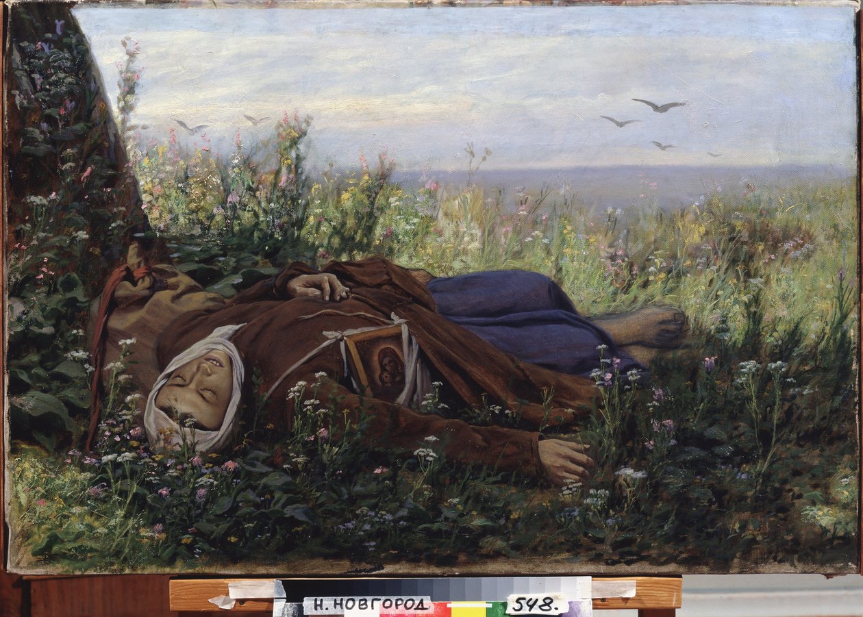 En pilegrim på marka. Maleri av Vasily (Vasily) Grigoryevich Perov (1834-1882), olje på lerret av Vasili Grigorevich Perov