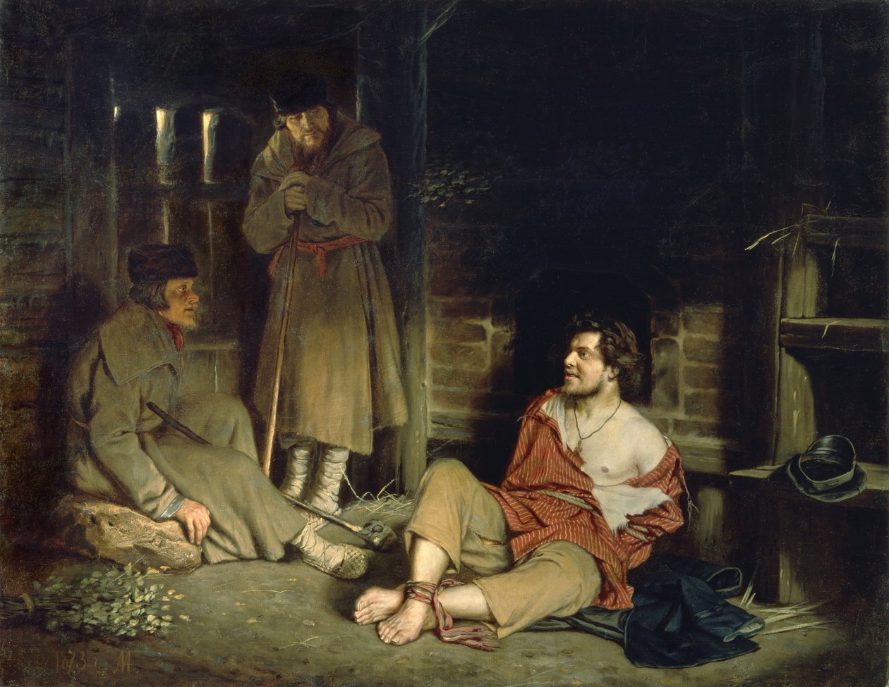 En Arrant Knave arrestert person, 1873 av Vasili Grigorevich Perov
