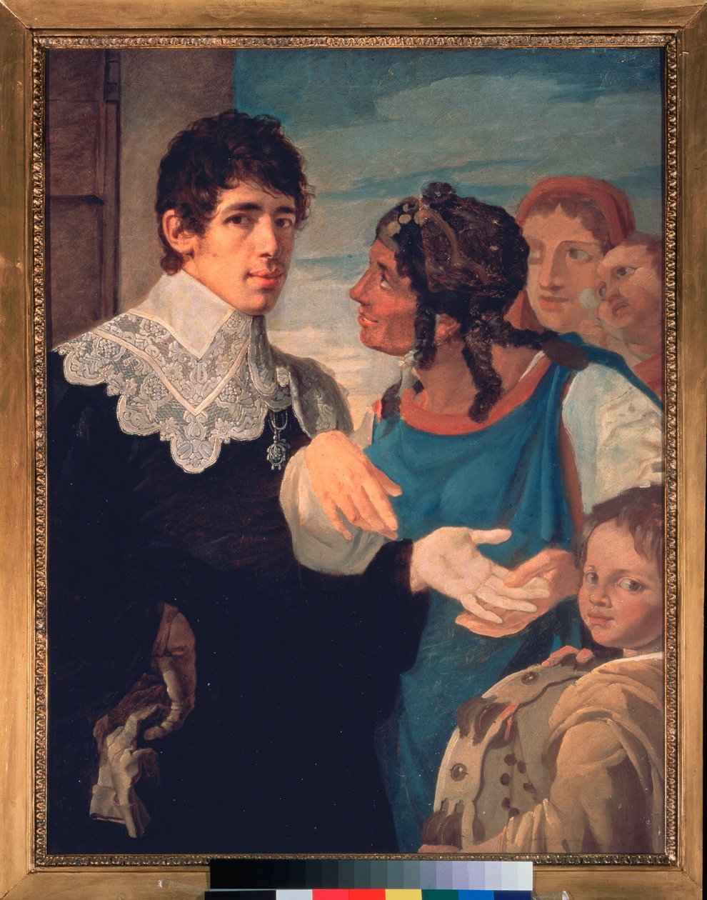 La chiromancy, Autoportrait (The chiromancy. Self portrait) - Maleri av Vasili Kuzmich Shebuev (1777-1855), olje på lerret av Vasili Kuzmich Shebuev