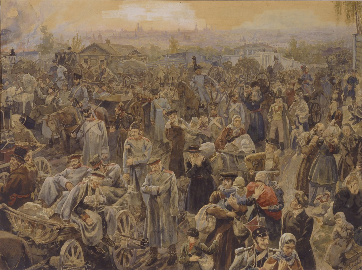 Tilbaketrekkingen av russiske tropper fra Moskva i 1812, 1907 av Vasili Petrovich Lebedev