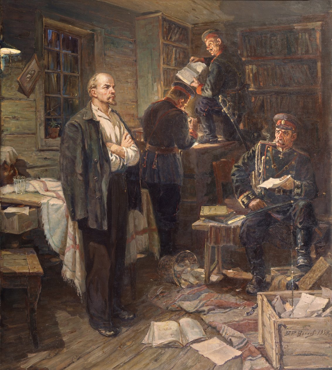 Søket ved Lenins leilighet i Shushenskoye, 1958 av Vasili Romanovich Volkov