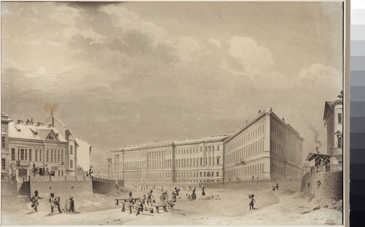 St. Petersburg. Generalstabsbygningen på Moika-elven, av Sadovnikov, Vasily Semyonovich (1800-1879). Akvarell på papir, før 1833. State Museum of the History of Saint Petersburg av Vasili Semenovich Sadovnikov