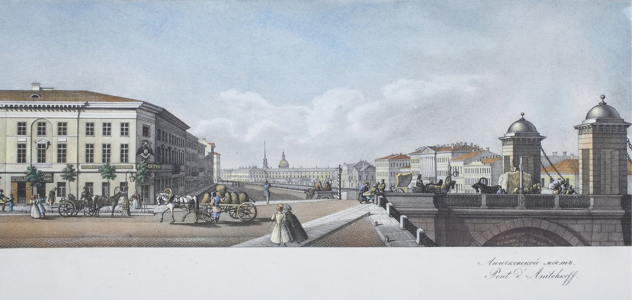 Anichkov-broen Fra panoramaet av Nevsky Prospekt av Vasili Semenovich Sadovnikov