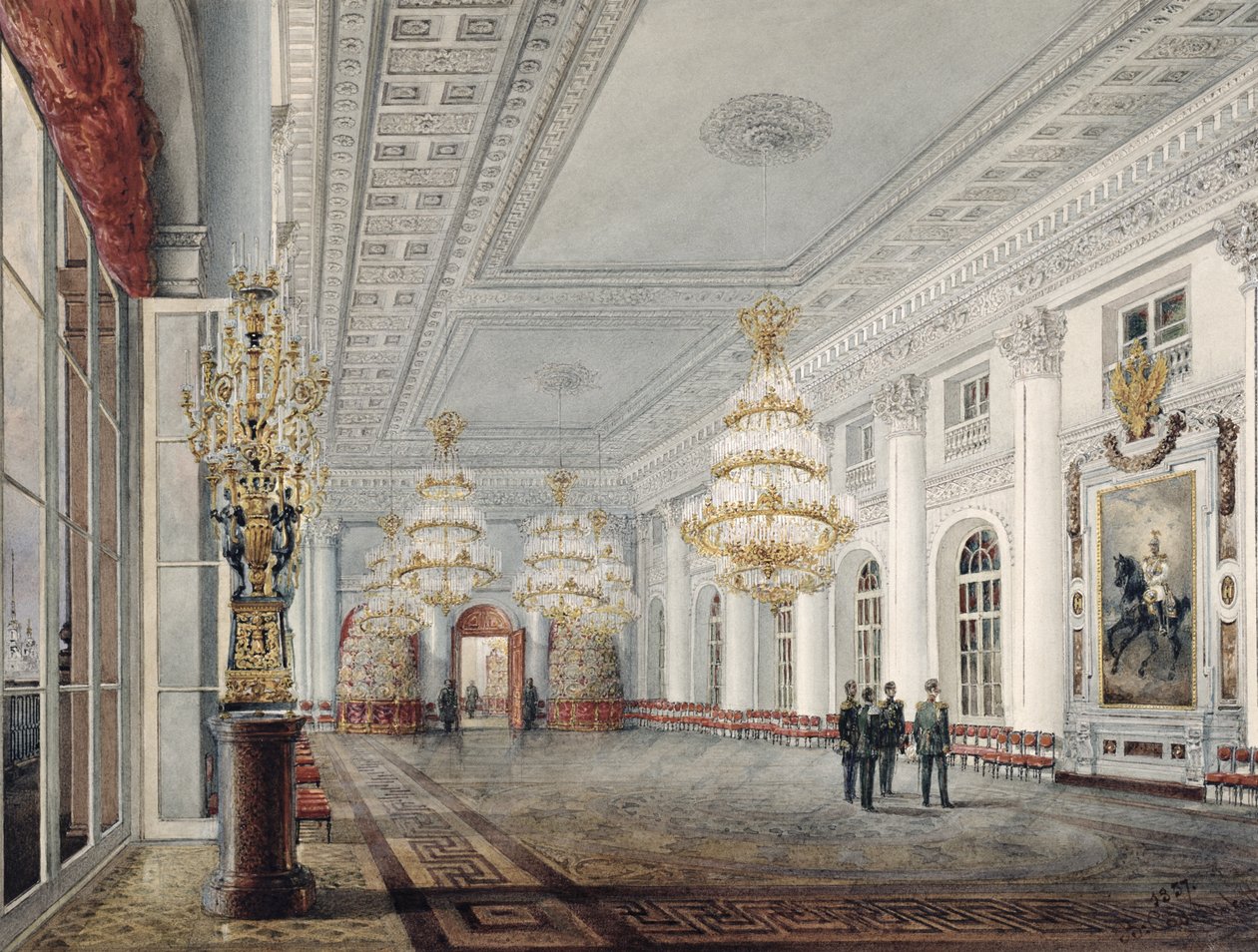 Den store salen, Vinterpalasset, St. Petersburg, 1837 av Vasili Semenovich Sadovnikov