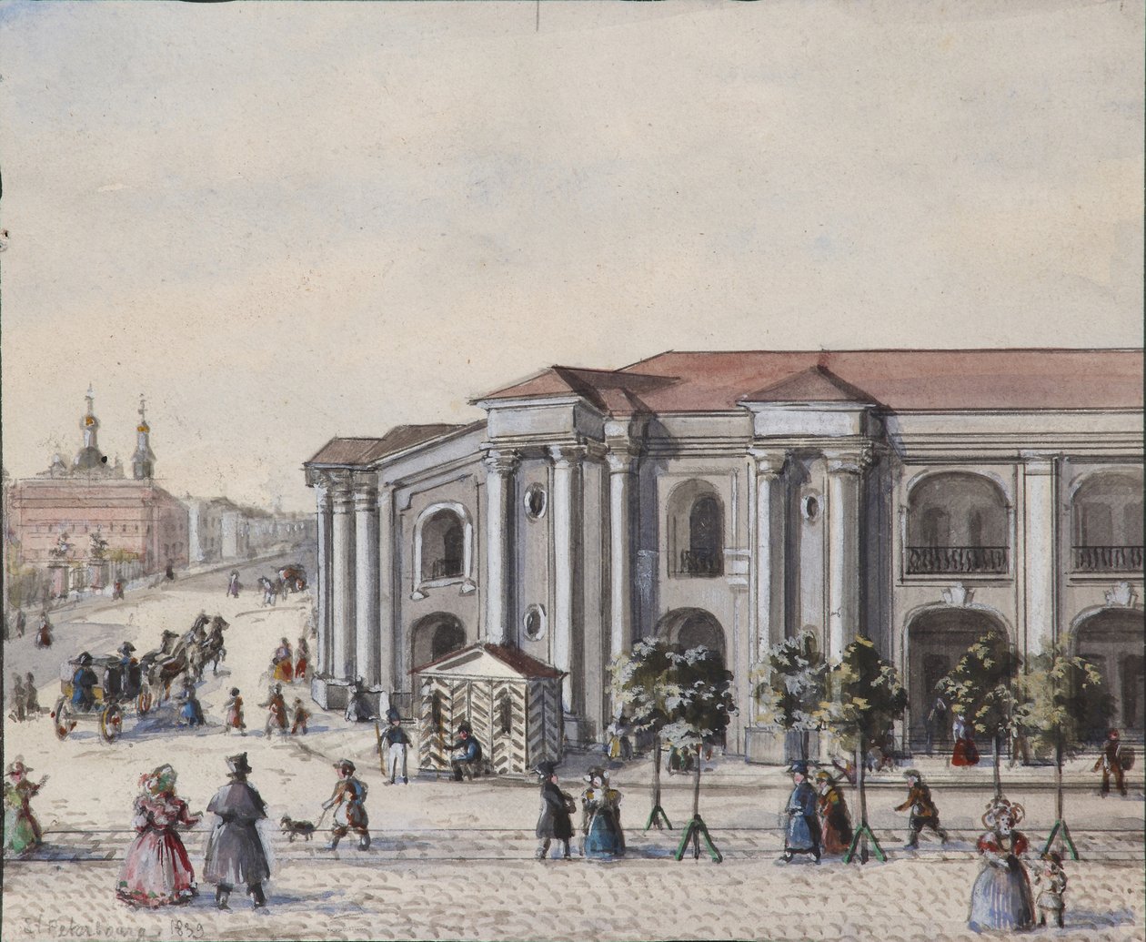 The Saint Petersburg Great Gostiny Dvor Merchant Yard, 1830-1840-årene av Vasili Semenovich Sadovnikov