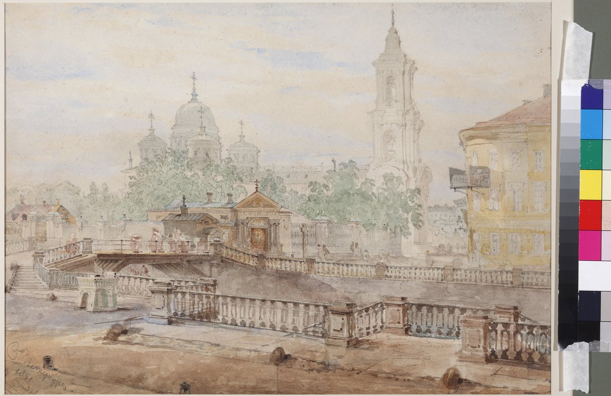 Voznesensky-broen over Katarinakanalen, av Sadovnikov, Vasily Semyonovich (1800-1879). Akvarell på papir av Vasili Semenovich Sadovnikov